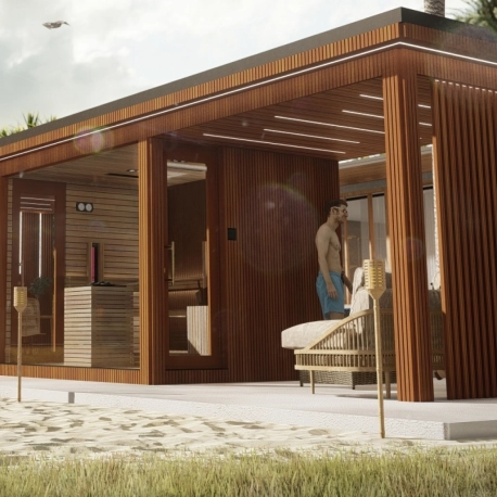 Unser modular zusammenbaubares Saunahaus Oasis von 4 Jahreszeiten
