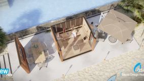 Aussensauna mit Vordach und TV-Wand
