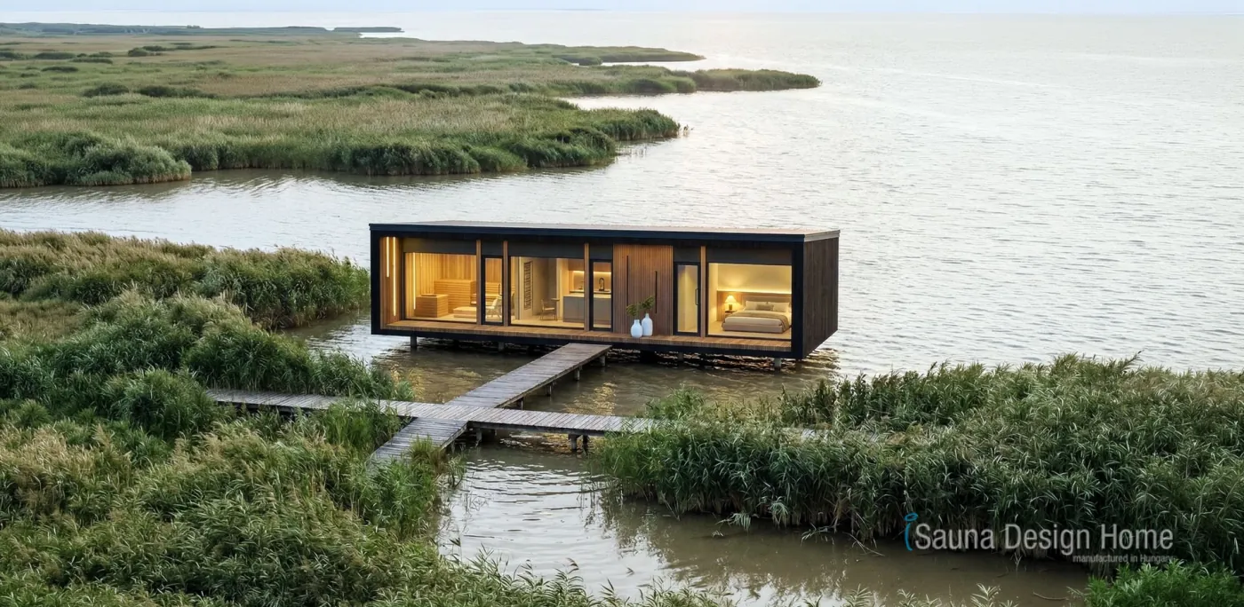Panorama Tiny House über dem Wasser