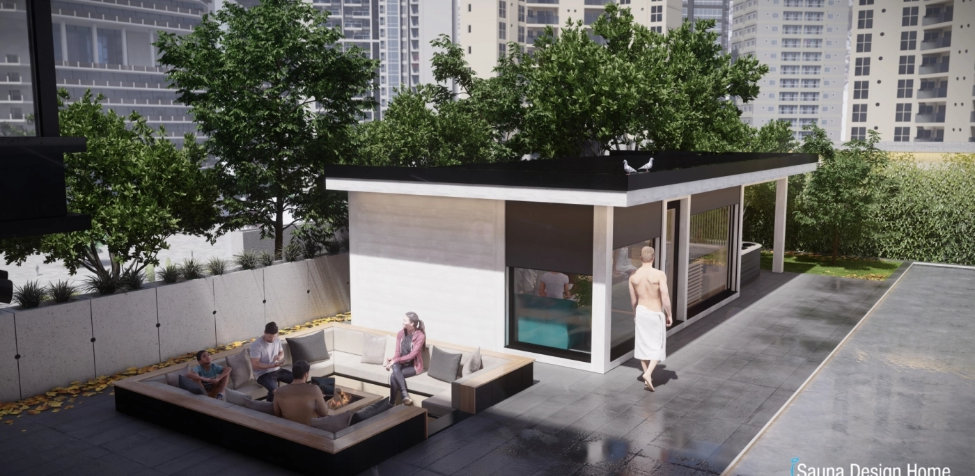 Das Außen Saunahaus in einer privaten Penthouse