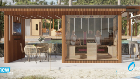 Aussensauna mit Vordach und TV-Wand